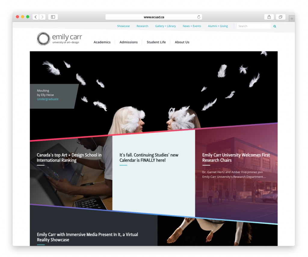 Emily Carr University of Art + Design Website Homepage award winning website