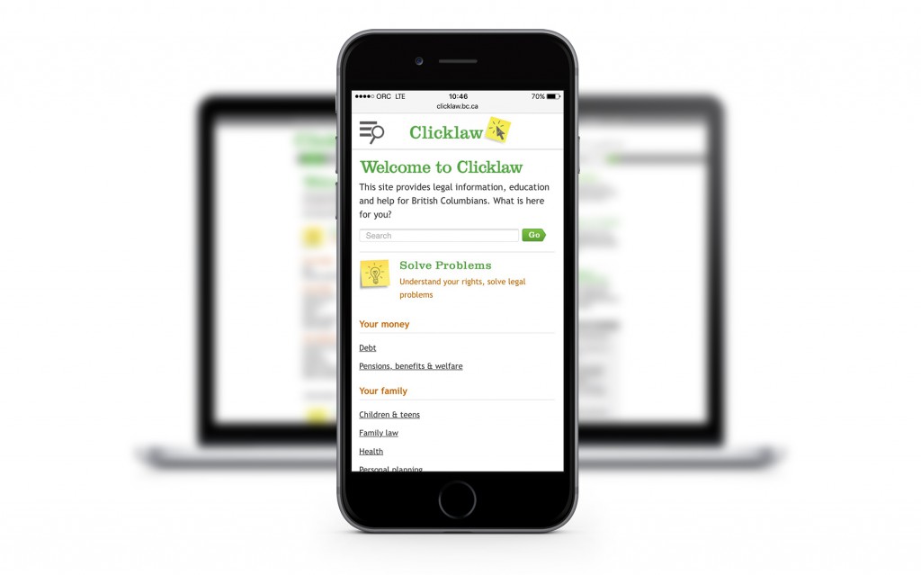 Clicklaw mobile-optimized site on iphone