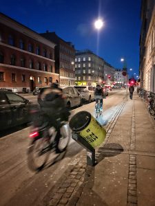 And example of great design in Copenhagen: Garbage cans on the street are angled so cyclists can dispose of their trash without stopping.