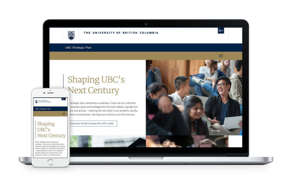 UBC's strategic plan, “Shaping UBC’s Next Century" website shown on laptop