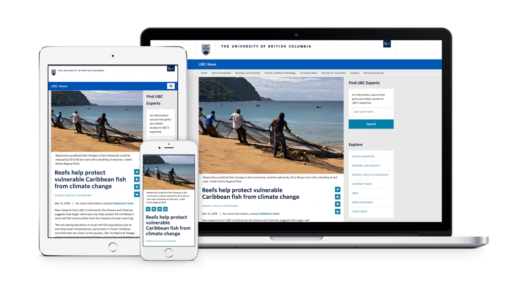 UBC News website designed by OXD