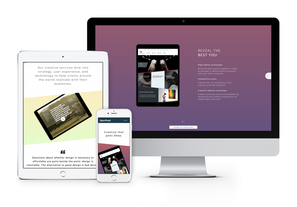 OXD website design shown on desktop, tablet, and mobile formats