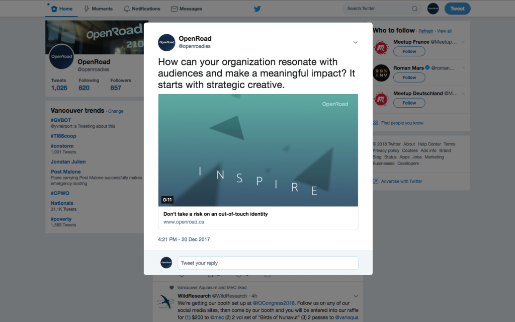 OXD Tweet 'How can your organization resonate with audiences and make a meaningful impact? It starts with strategic creative'