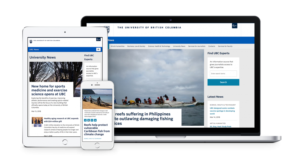 ubc news website redesign examples on MacBook Pro, iPad, and iPhone