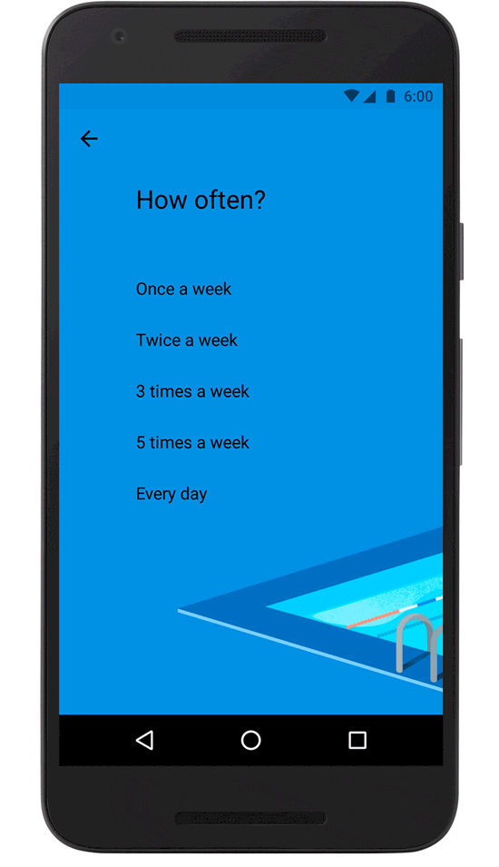 Mobile screen showing Google Goals with illustration and interaction.