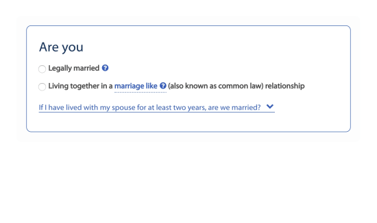 Online Divorce application form showing interaction