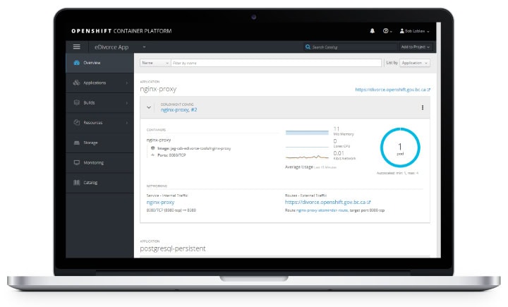 Laptop showing OpenShift platform screen