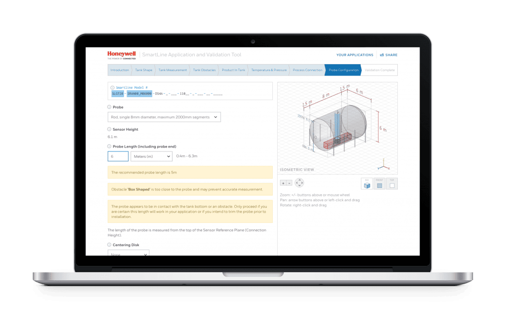Honeywell Smartline webpage on laptop of model form