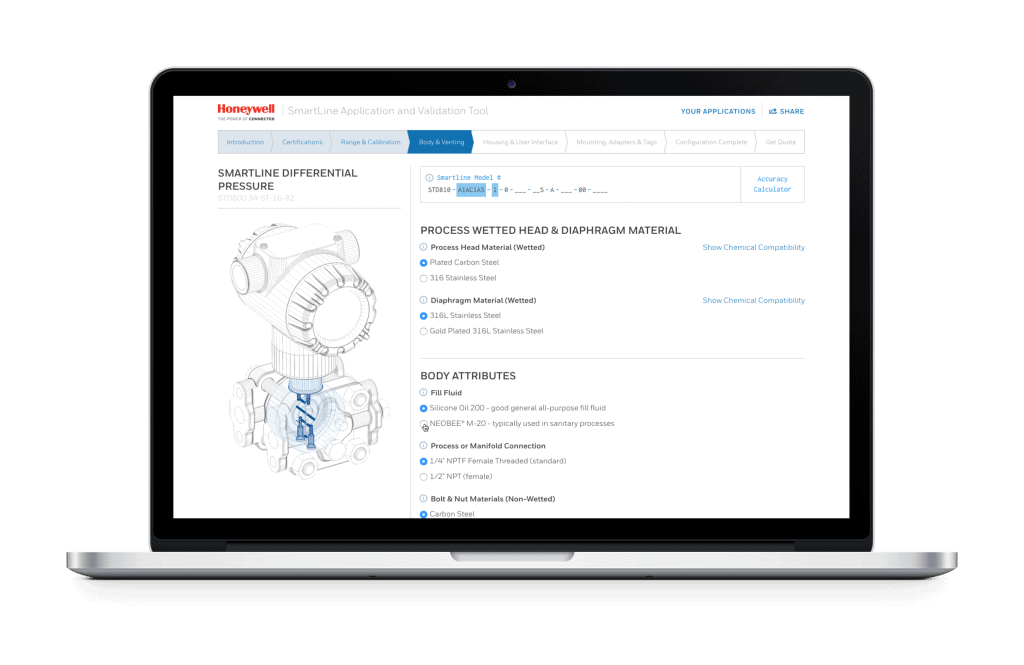 Honeywell Smartline webpage on laptop
