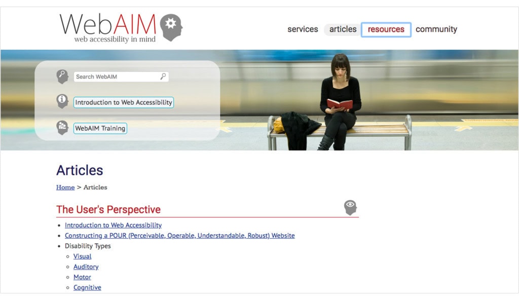 screenshot of WebAIM accessibility website