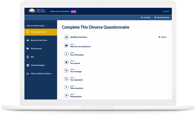 OXD Divorce Assistant form shown on a laptop that won OXD a 2019 Communicator Award
