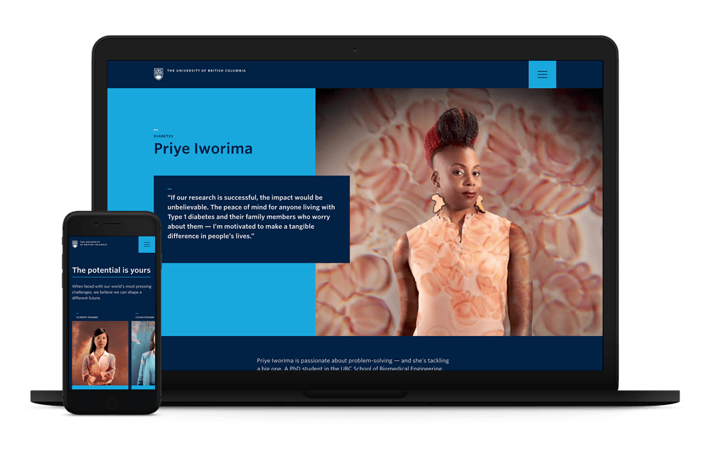 The Potential is Yours campaign website for UBC on laptop on mobile