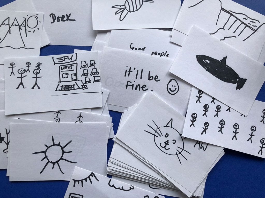 OXD Rebrand naming jam notecards with images and words