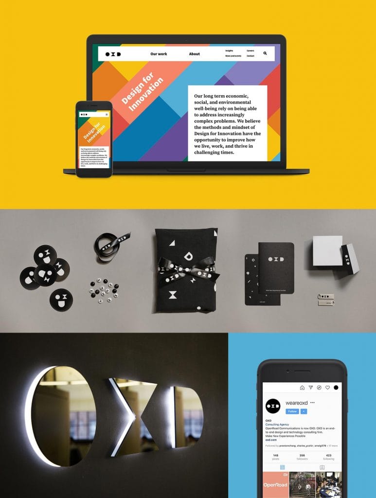 Images of OXD's rebrand design and illustration