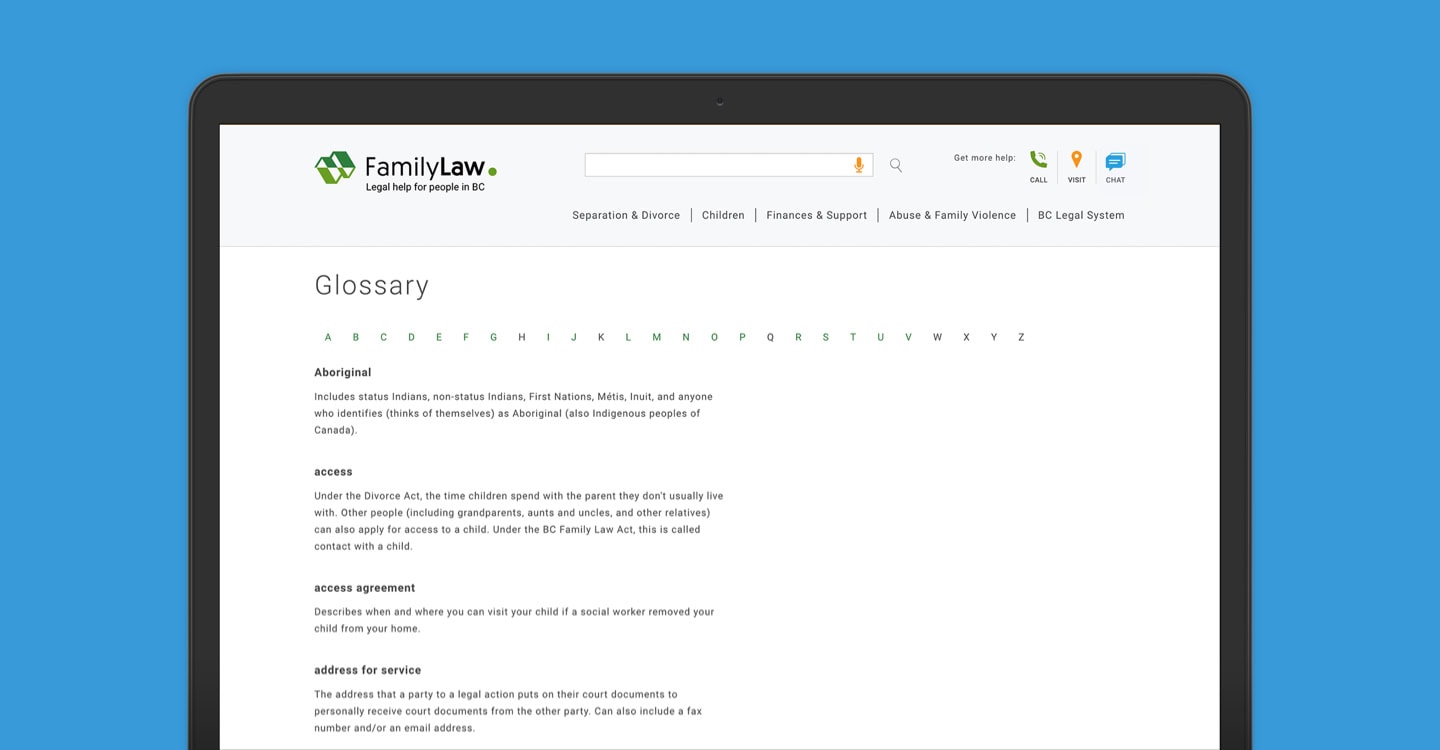 BC Family Law Glossary screenshot