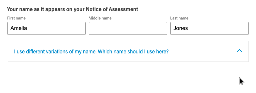 Animation of help dropdown for name are on form