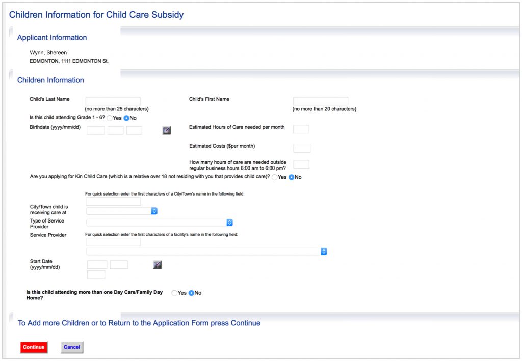 Screenshot of the application form prior to the modernization of subsidy application design.