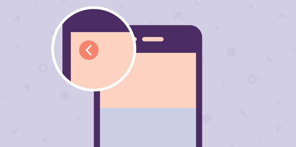 OXD branded illustration of a mobile phone showing a a back arrow button for usability.
