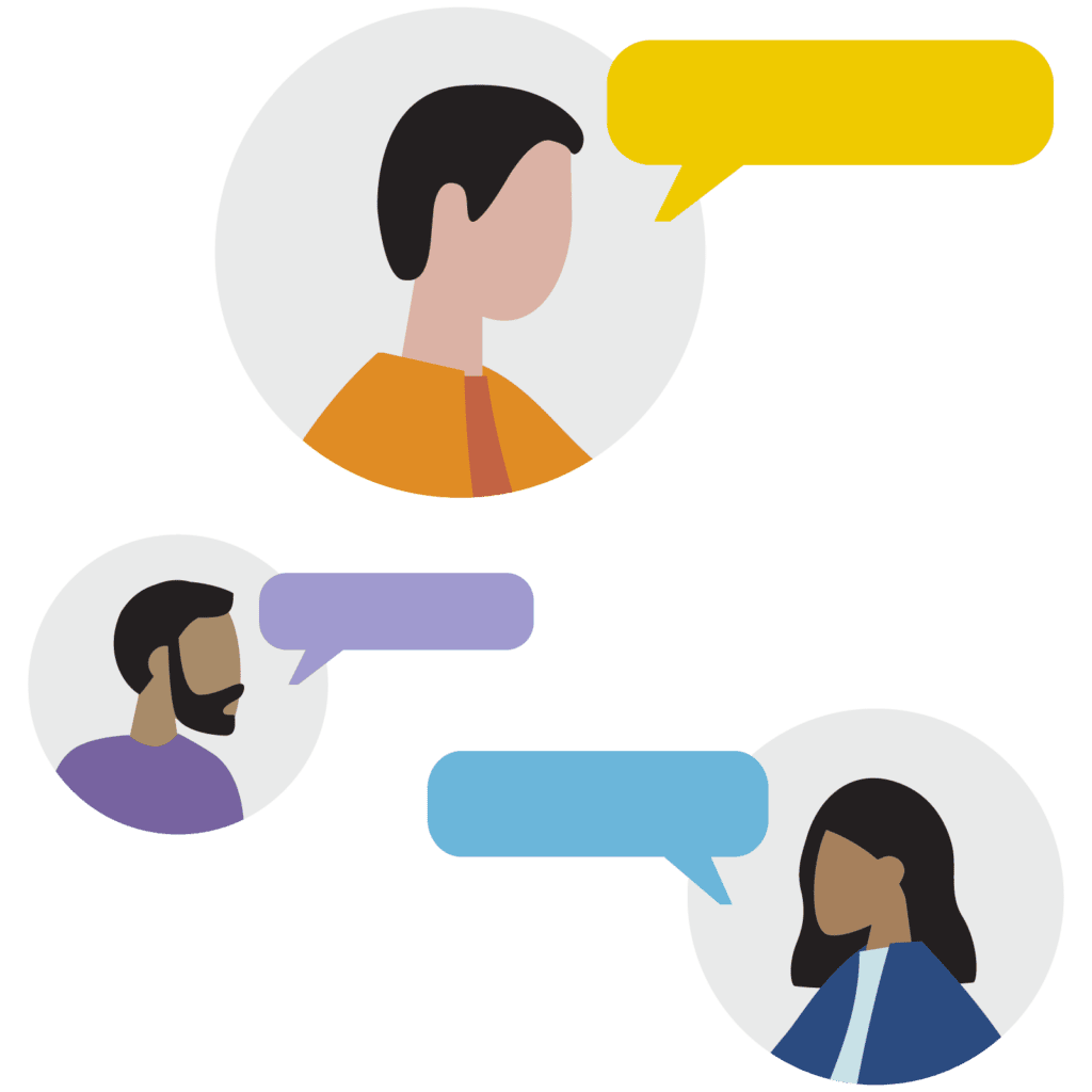 illustration showing people talking with talk bubbles