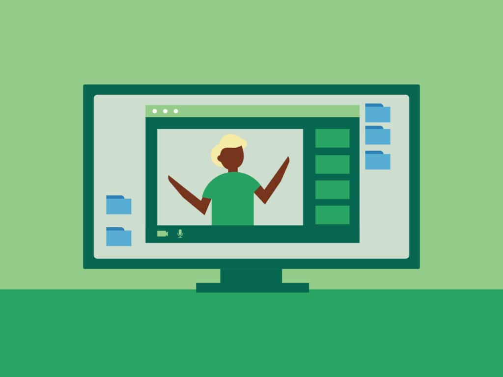 OXD illustration of a monitor with a person representing virtual training.