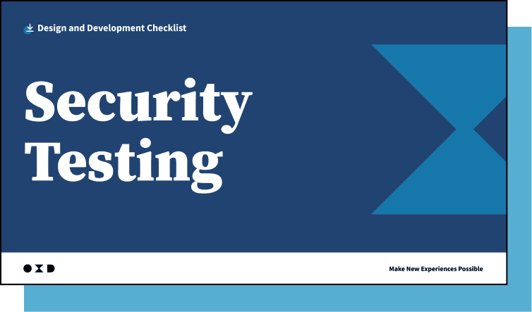 Image of the cover of OXD's security testing checklist in shades of blue with white text and the OXD logo in black.