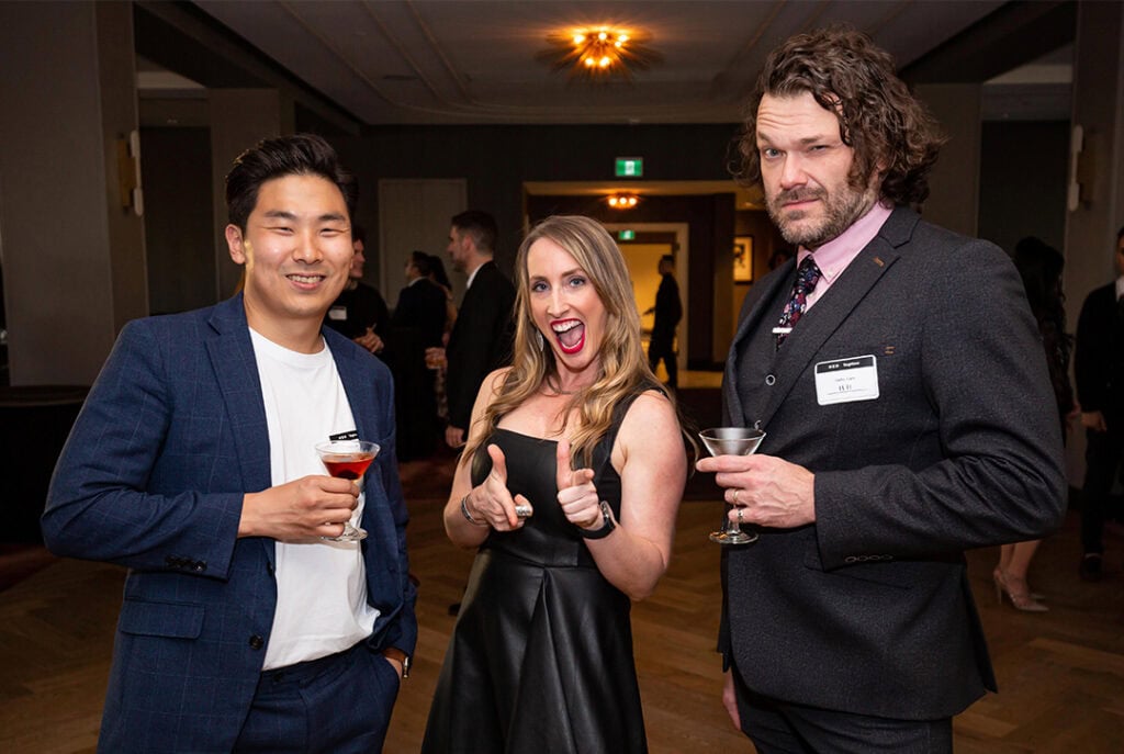 Photo of James, Lisa, and Wil being silly 