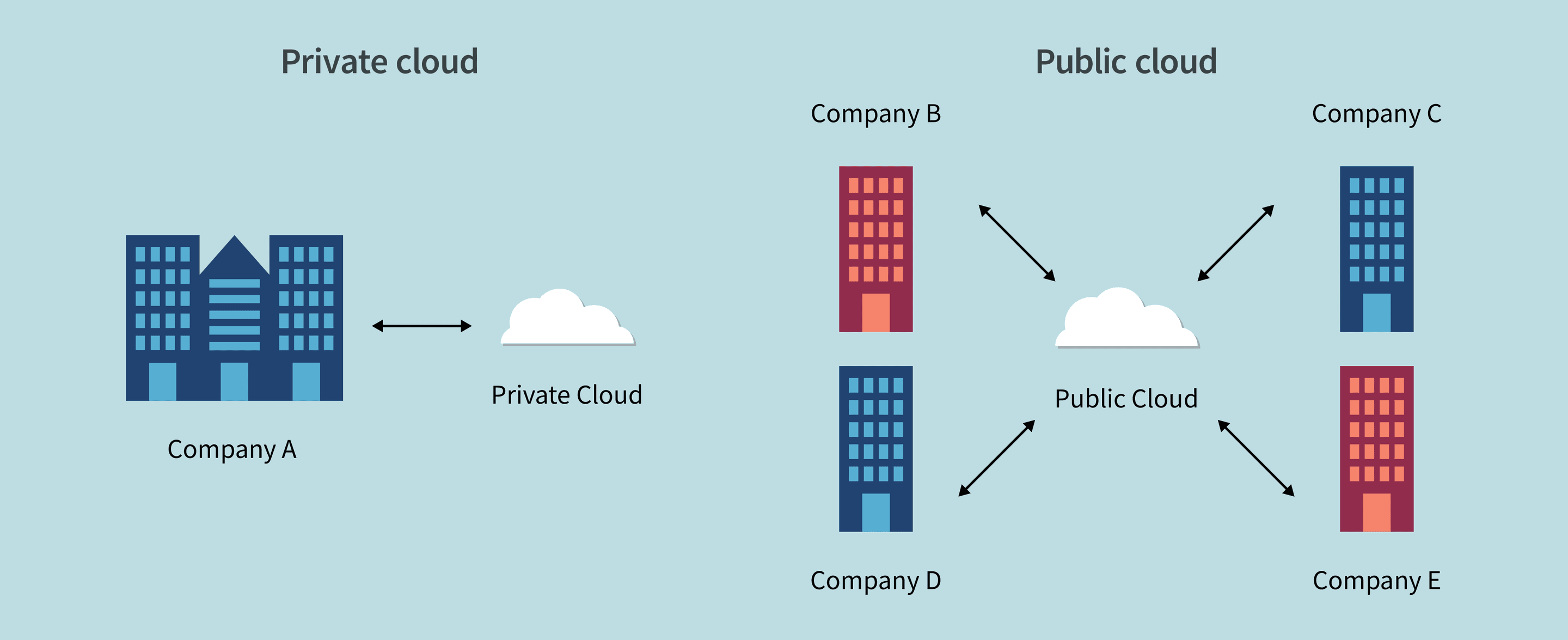 OXD diagram showing public cloud hosting for government and private cloud hosting