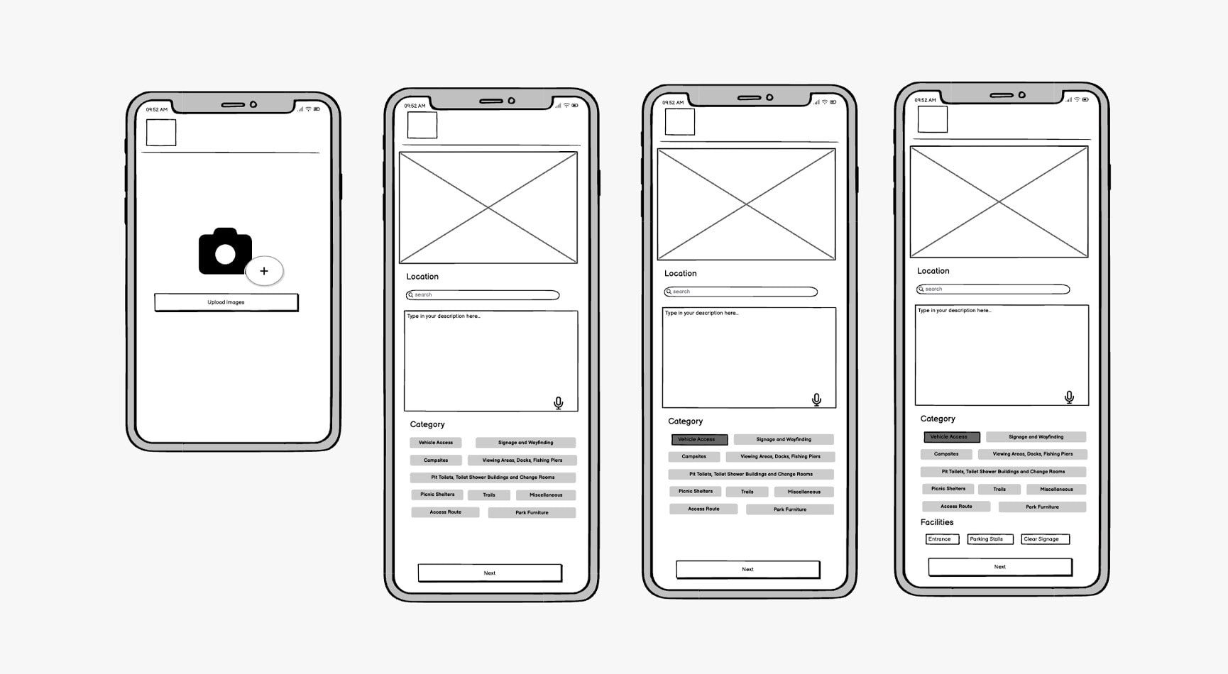 Hackathon: BC Parks user feedback wireframe mockup illustration