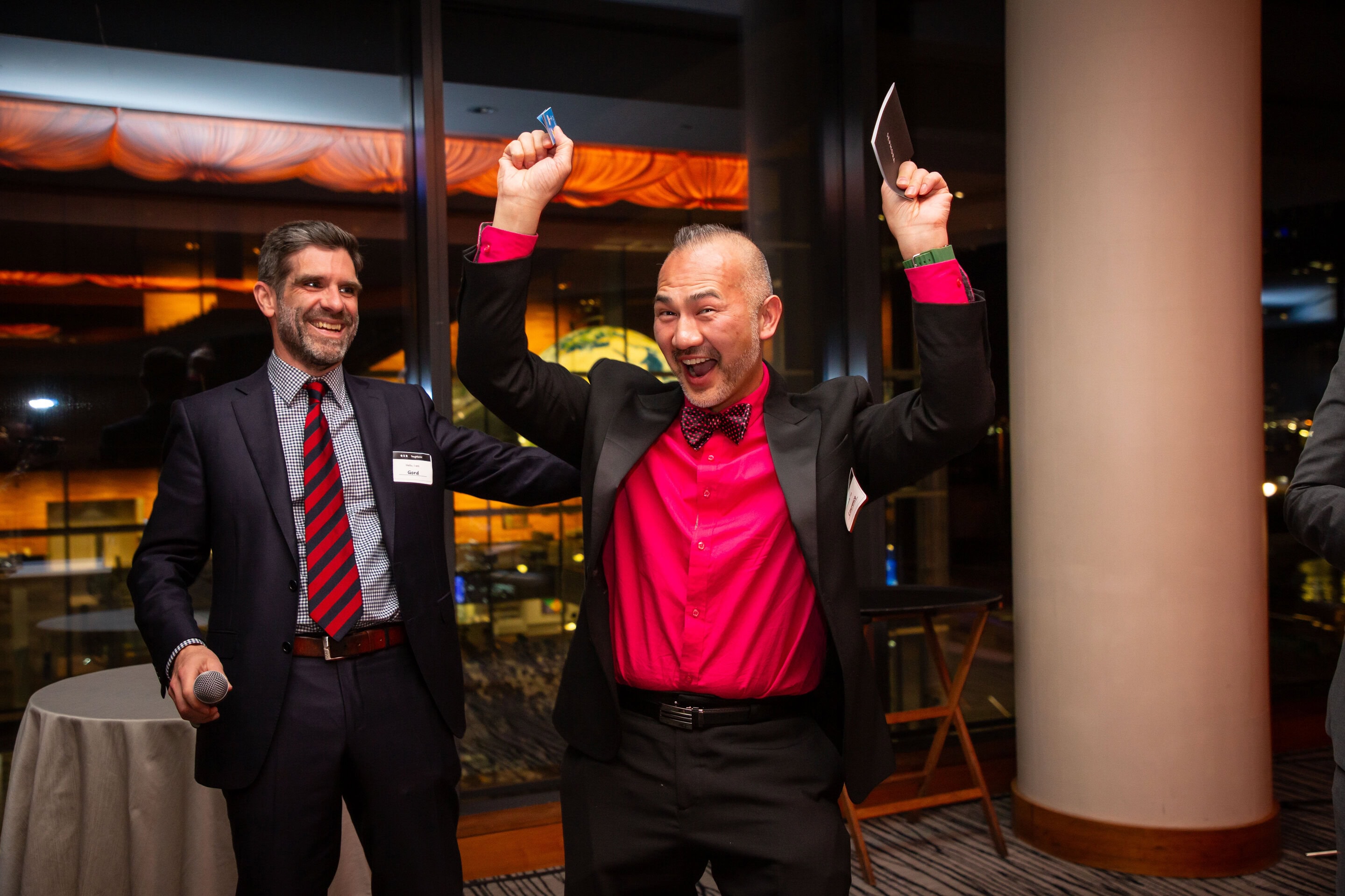 Lawrence shown again at our company party April 2025 with Gord, at the Fairmont Pacific Rim.