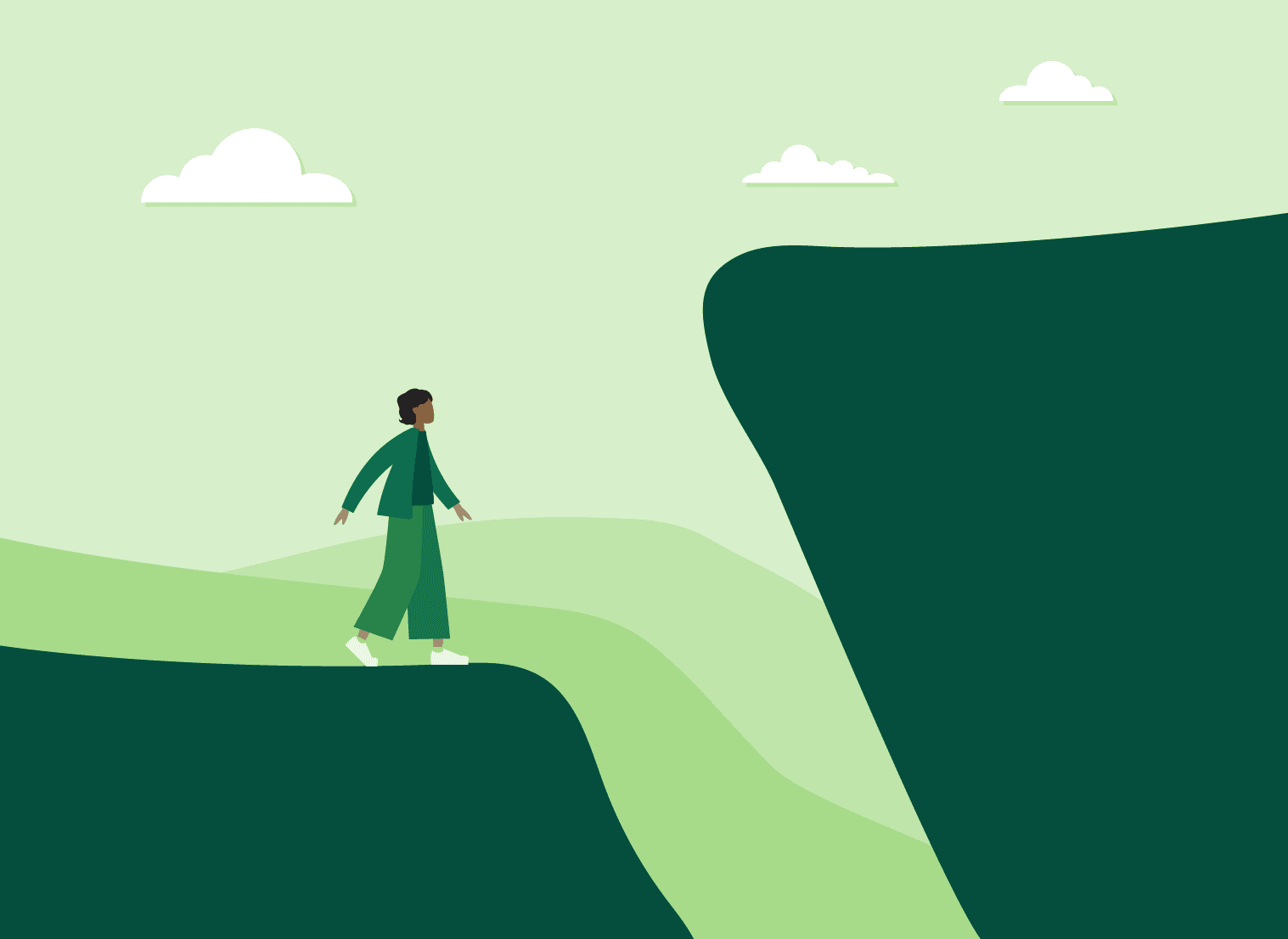 OXD Illustration of a person standing at the edge of a cliff facing a wide gap where the other side is unreachable