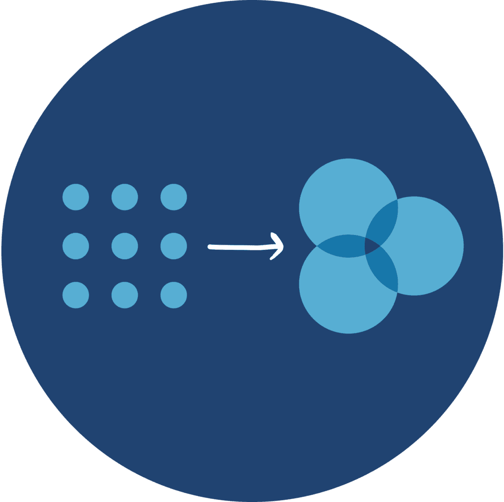 Evaluators instead of assertions icon of dots and a connecting arrow