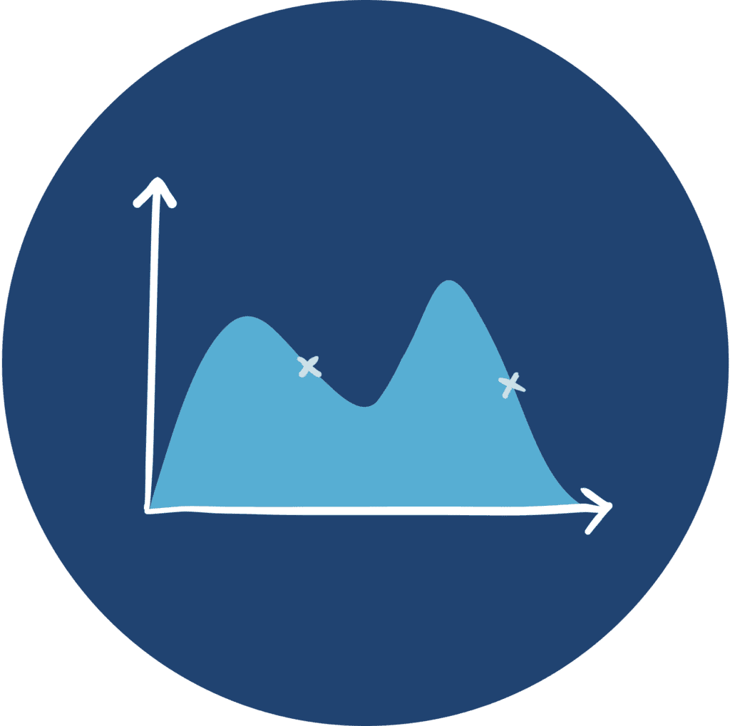 Benchmarking instead of point-in-time gates icon of a graph with arrows