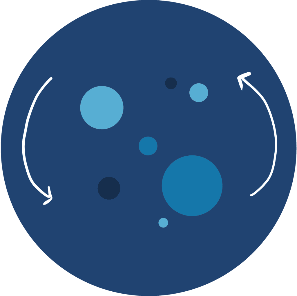Continuous monitoring as part of QA practice icon with random dots and arrows