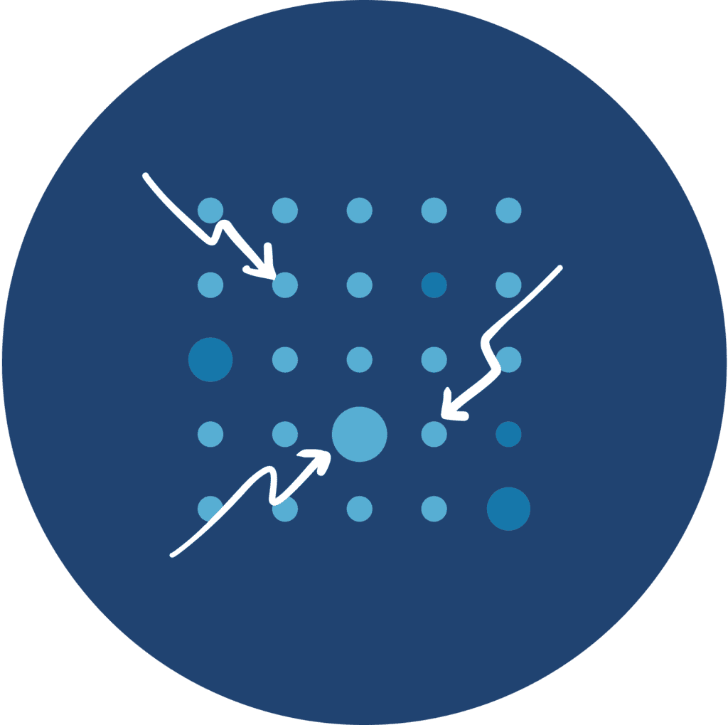 Red teaming for adversarial coverage icon of random dots and arrows in a square shape