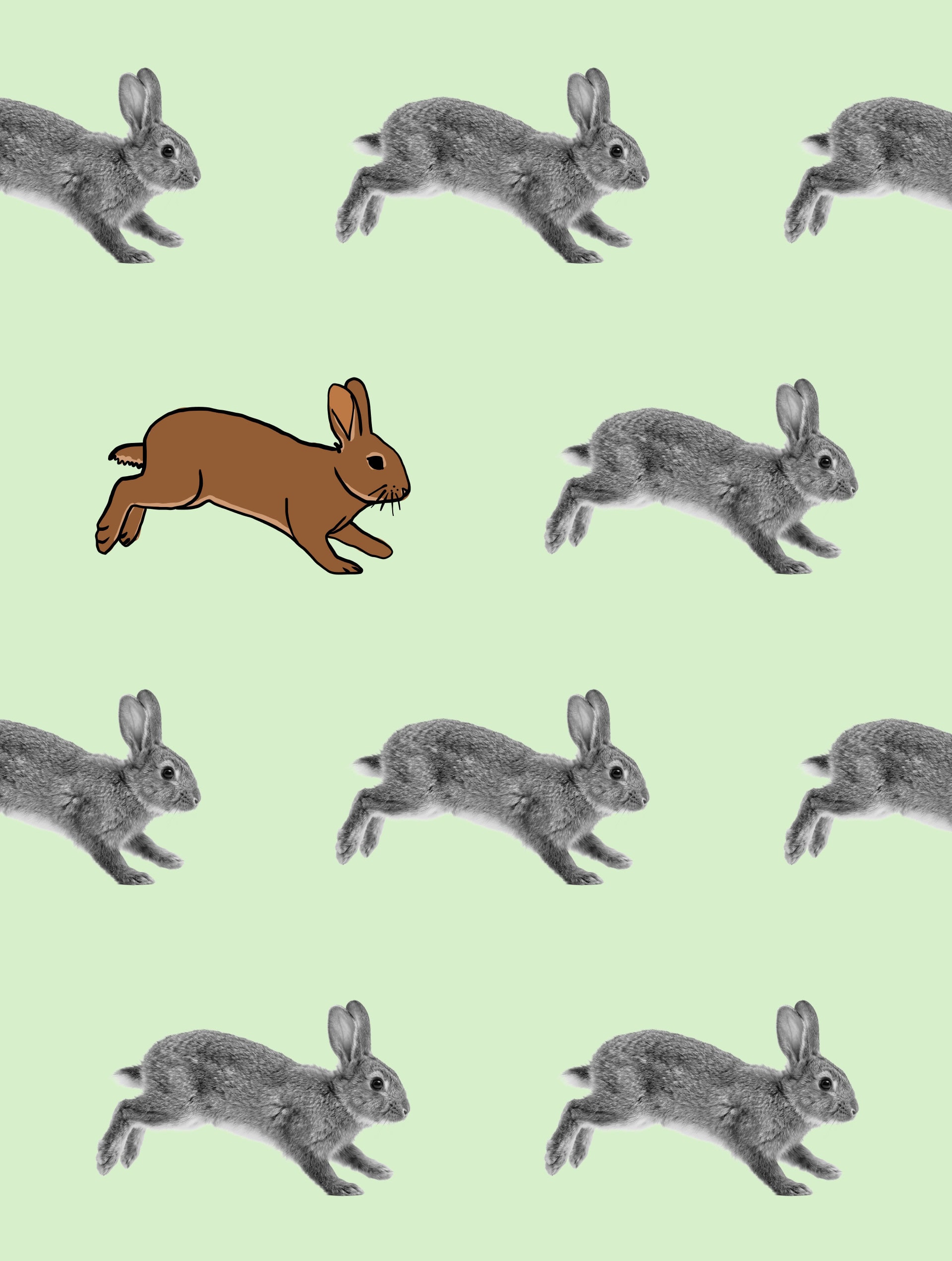 Illustration of a single brown bunny standing out against a repeating pattern of grey bunnies, representing speed and proliferation.