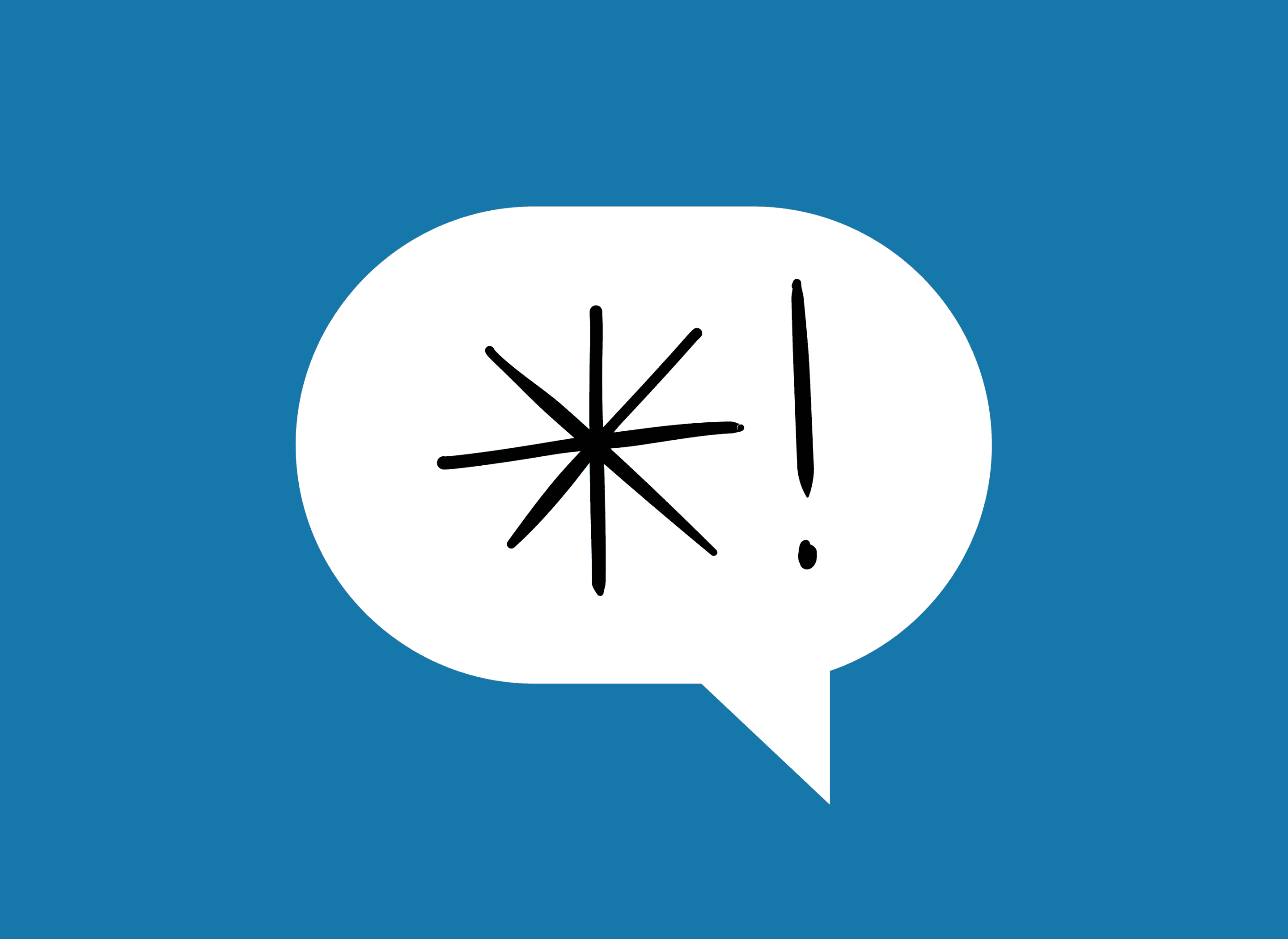 Illustrated speech bubble with an asterisk symbol and exclamation point